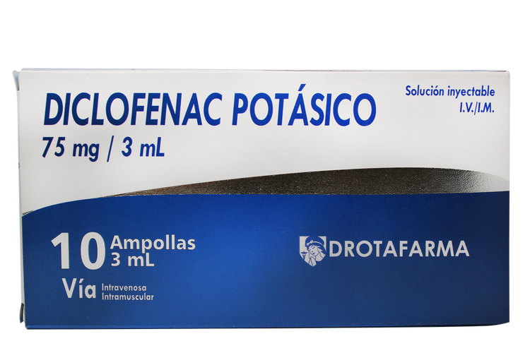 DICLOFENAC POT SICO 75 Mg 3 Ml Drotafarma   Diclofenac Potasico 75 Mg 3 Ml Drotafarma Caja 